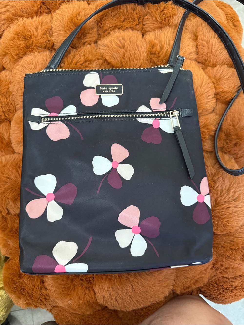 kate spade Black Floral Shoulder Bag with Pink and White Blooms